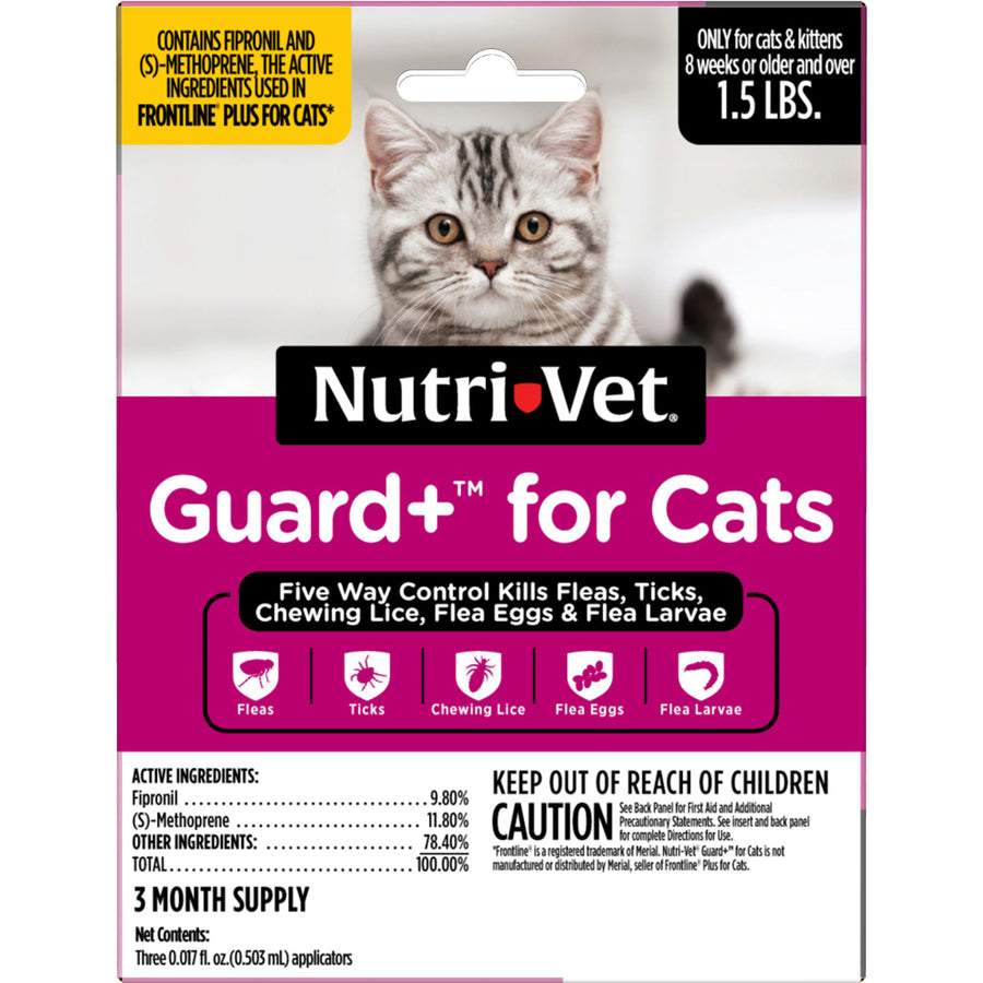 Nutri-Vet Guard+ Flea and Tick Control for Cats, 1.5lb>-3 pk - Topicals