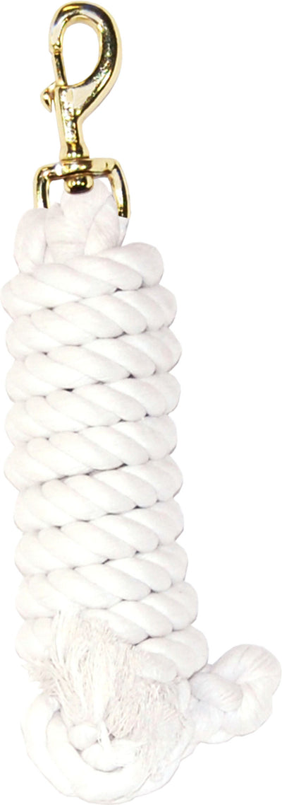 Hamilton Cotton Rope Lead W/Brass Bolt Snap, White, 10 ft - Leads