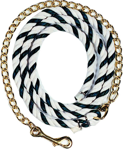 Beiler's Cotton Lead Rope W/Chain, Black/White, 6 ft - Leads