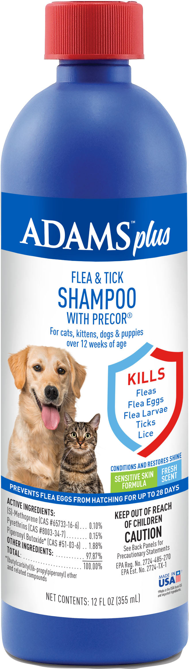 Adams Plus Flea & Tick Shampoo W/Precor, 12 oz - Shampoos/Dips
