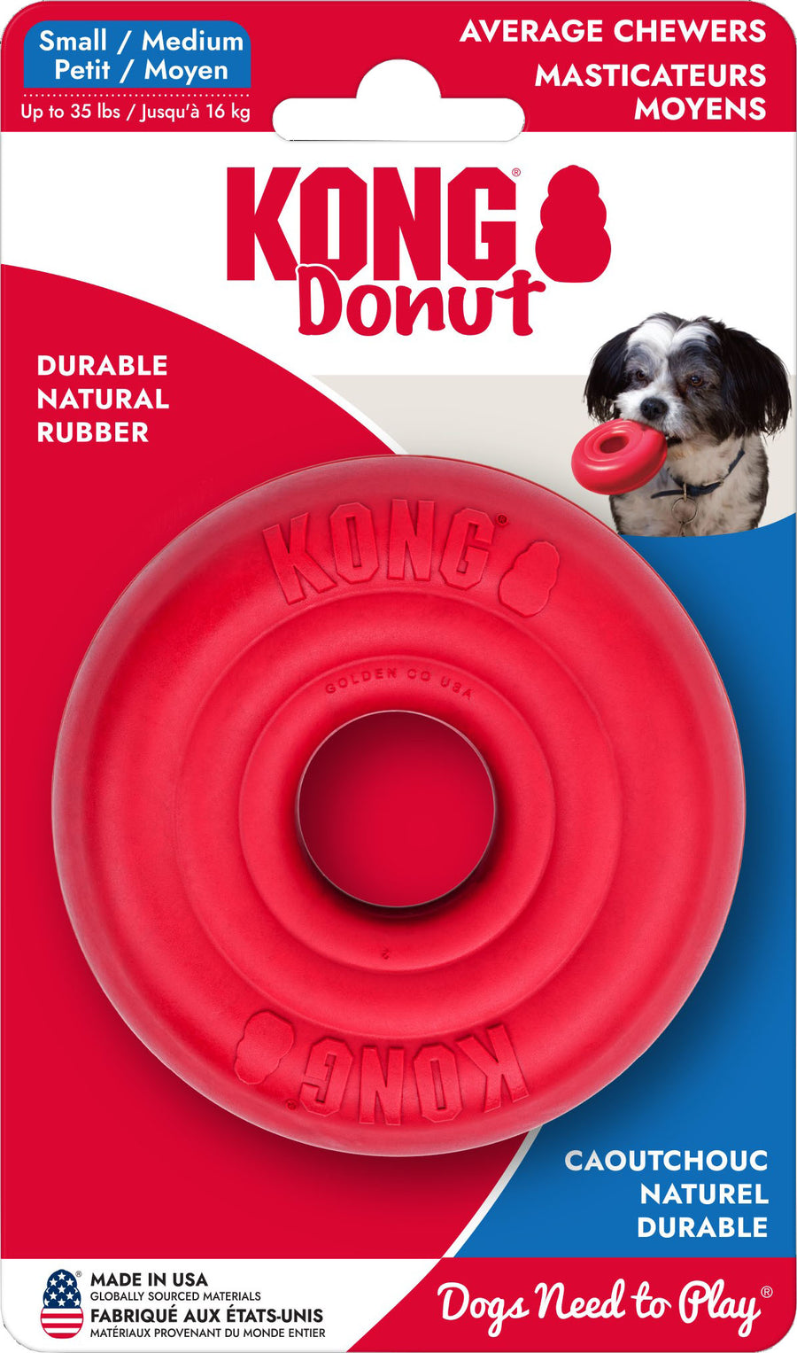 Kong Donut, Red, SM/MD - Rubber