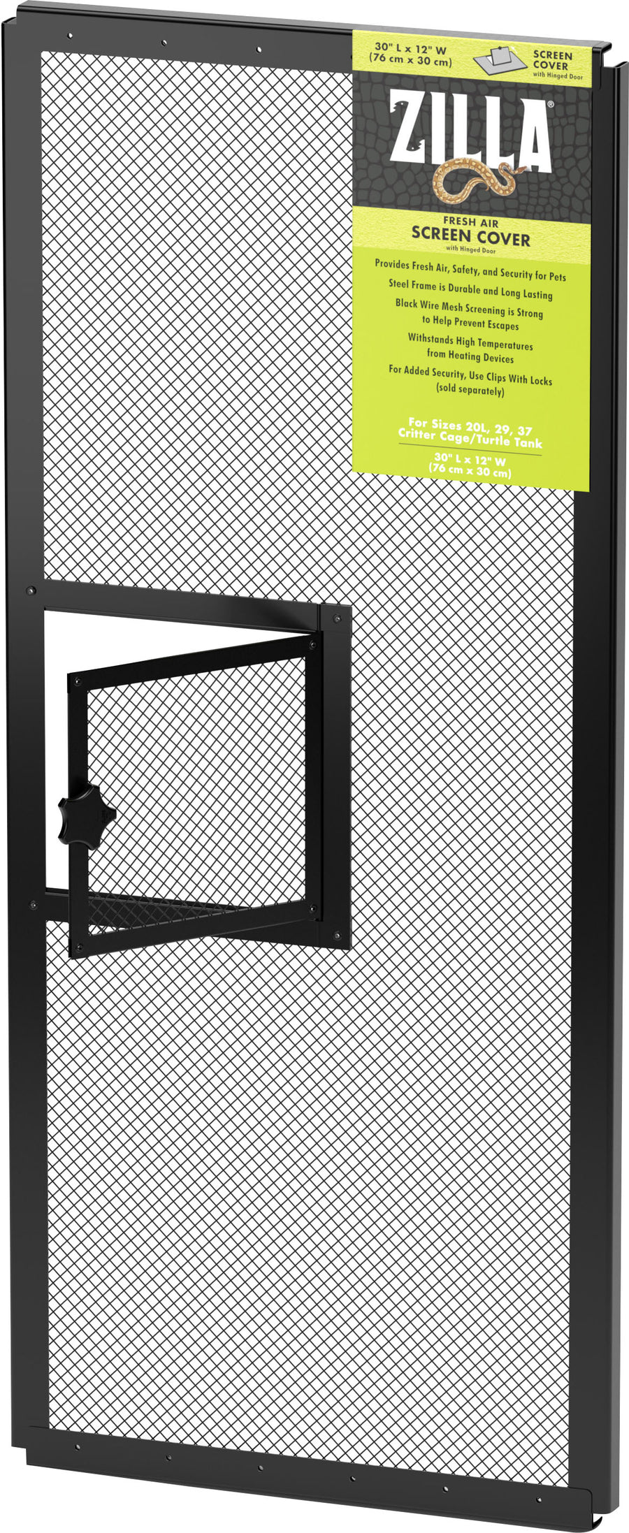 Zilla Fresh Air Screen Cover W/Hinged Door, Black, 30x12 in - Metal