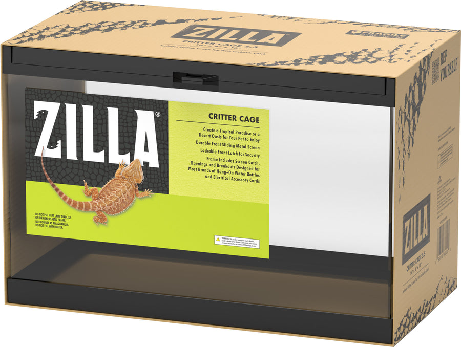 Zilla Critter Cage Enclosure, Black, 5.5 gal-16x8x10 in - Glass