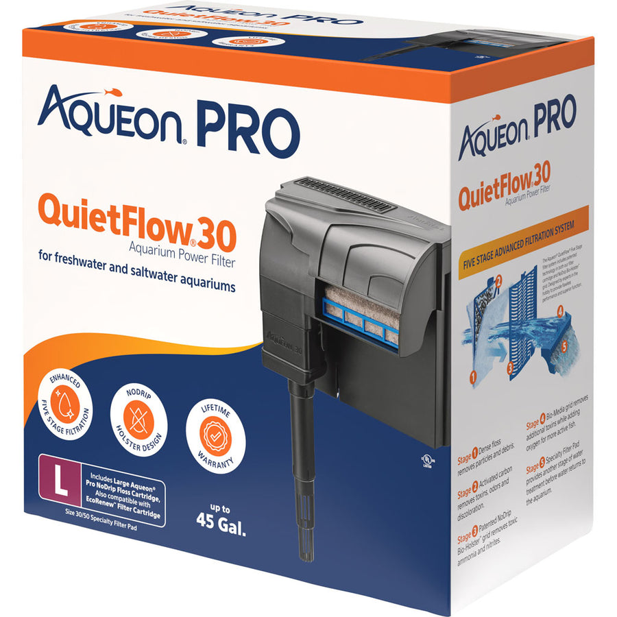 Aqueon Quietflow 30 LED Pro Power Filter, 30-45 gal-200 Gph - External Filters