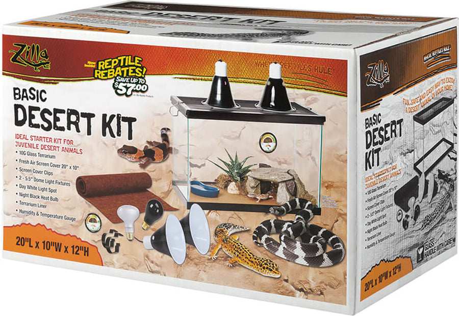 Zilla Basic Desert Reptile Starter Kit, Black, 10 gal-20x10x12 in - Starter Kits