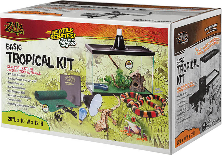Zilla Basic Tropical Reptile Starter Kit, Black, 10 gal-20x10x12 in - Starter Kits