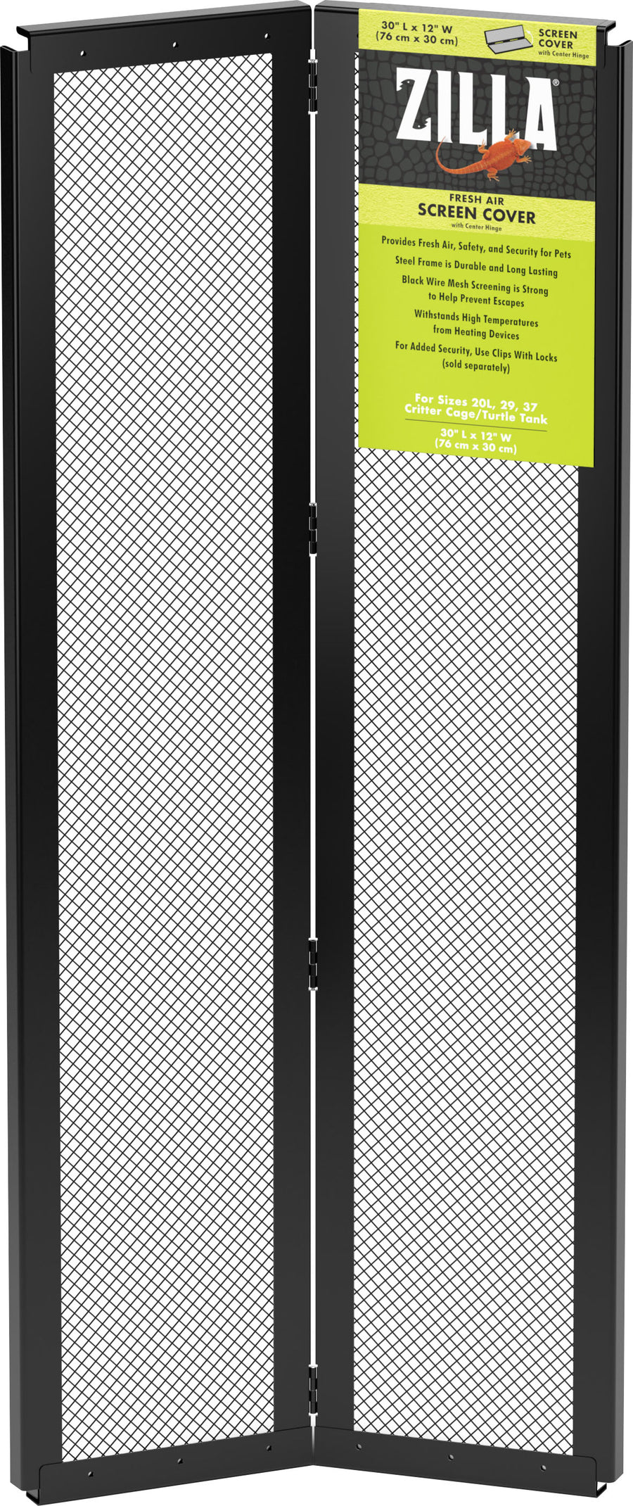 Zilla Fresh Air Screen Cover W/Center Hinge, Black, 30x12 in - Metal