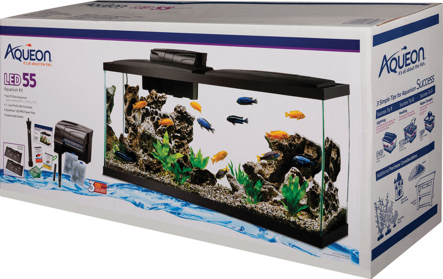Aqueon LED Aquarium Kit Rectangle, Black, 55 gal-48x13x20 in - Starter Kits