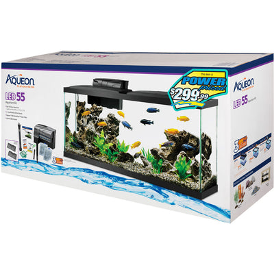 Aqueon LED Aquarium Kit Rectangle Prepriced, Black, 55 gal-48x13x20 in - Starter Kits