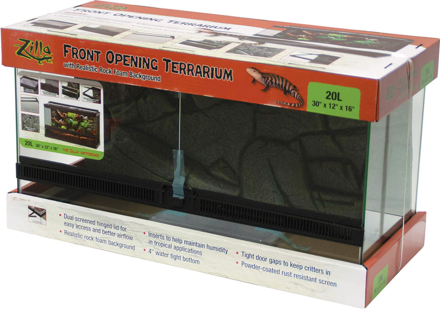Zilla Front Opening Terrarium, Black, 20 gal l-30x12x12 in - Glass