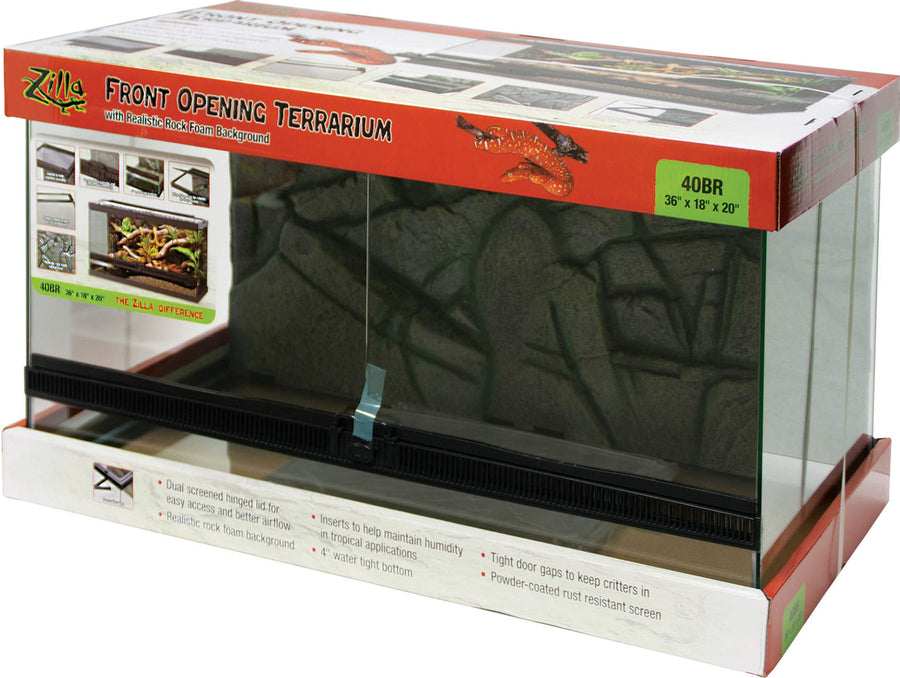 Zilla Front Opening Terrarium, Black, 40 gal br-36x18x20 in - Glass