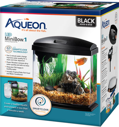 Aqueon Mini Bow LED Smartclean Kit, Black, 1 gal - Desktop