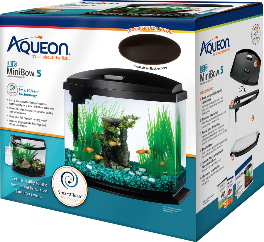 Aqueon Mini Bow LED Smartclean Kit, Black, 5 gal - Desktop