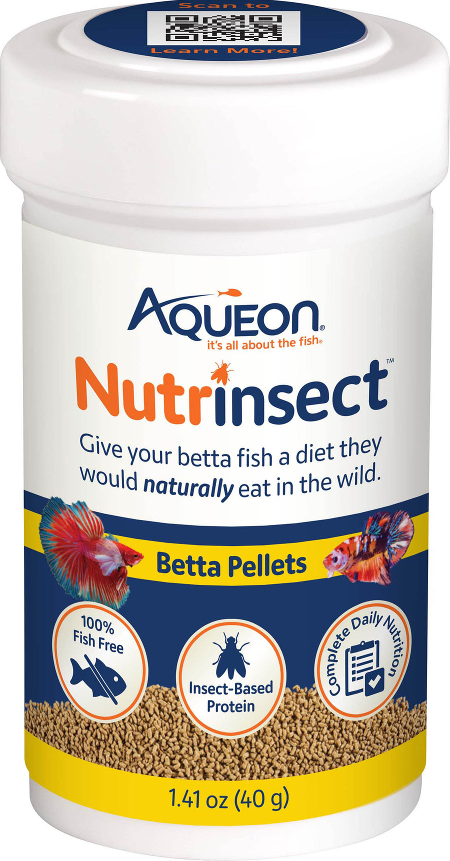 Aqueon Nutrinsect Betta Pellet Fish Food, 1.41 oz