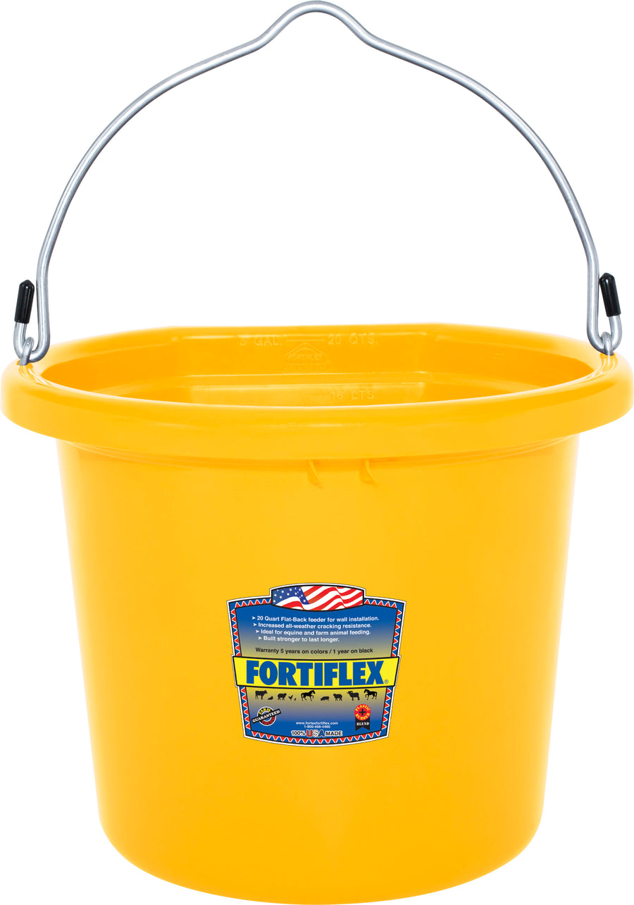Fortiflex Flat Back Bucket, Yellow, 20 qt - Buckets Flatback