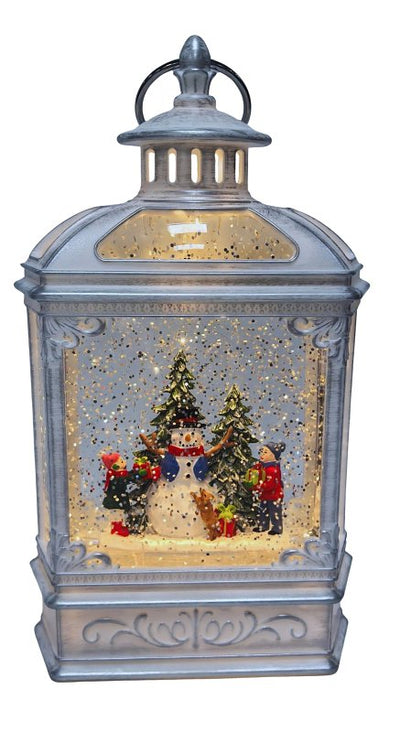 9.06IN LIGHTED SILVER LANTERN