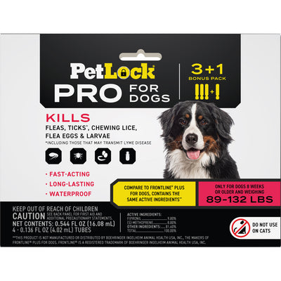 Petlock Pro Flea & Tick Control for Dogs, 89-132 lb-4 pk - Topicals