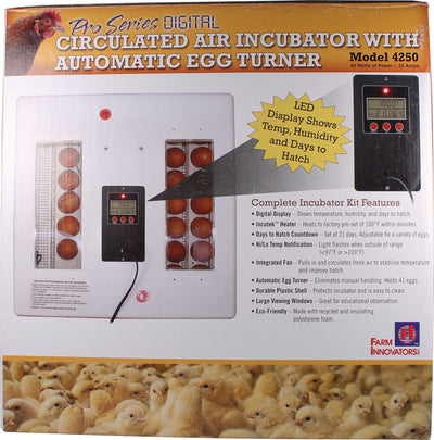Farm Innovators Digital Circulated Air Incubator W/Egg Turner, White, 60 Watt - Incubators