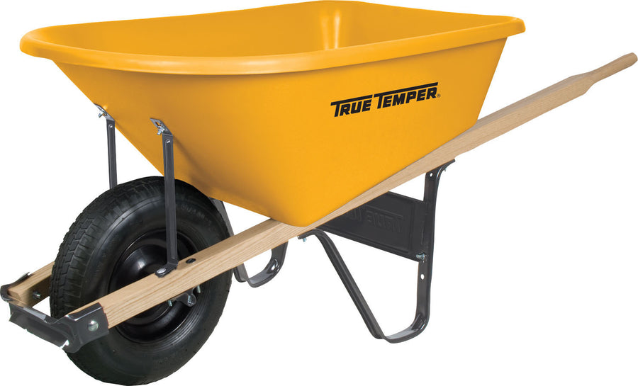 True Temper Poly Wheelbarrow W/Single Wheel, Yellow, 6 Cf - Wheel Barrows