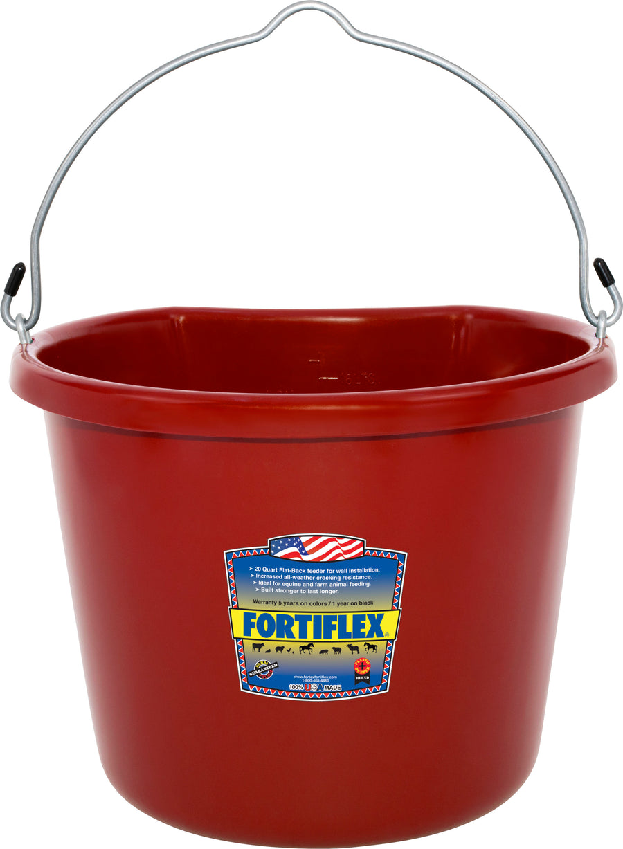 Fortiflex Economy Flat Back Bucket, Red, 20 qt - Buckets Flatback