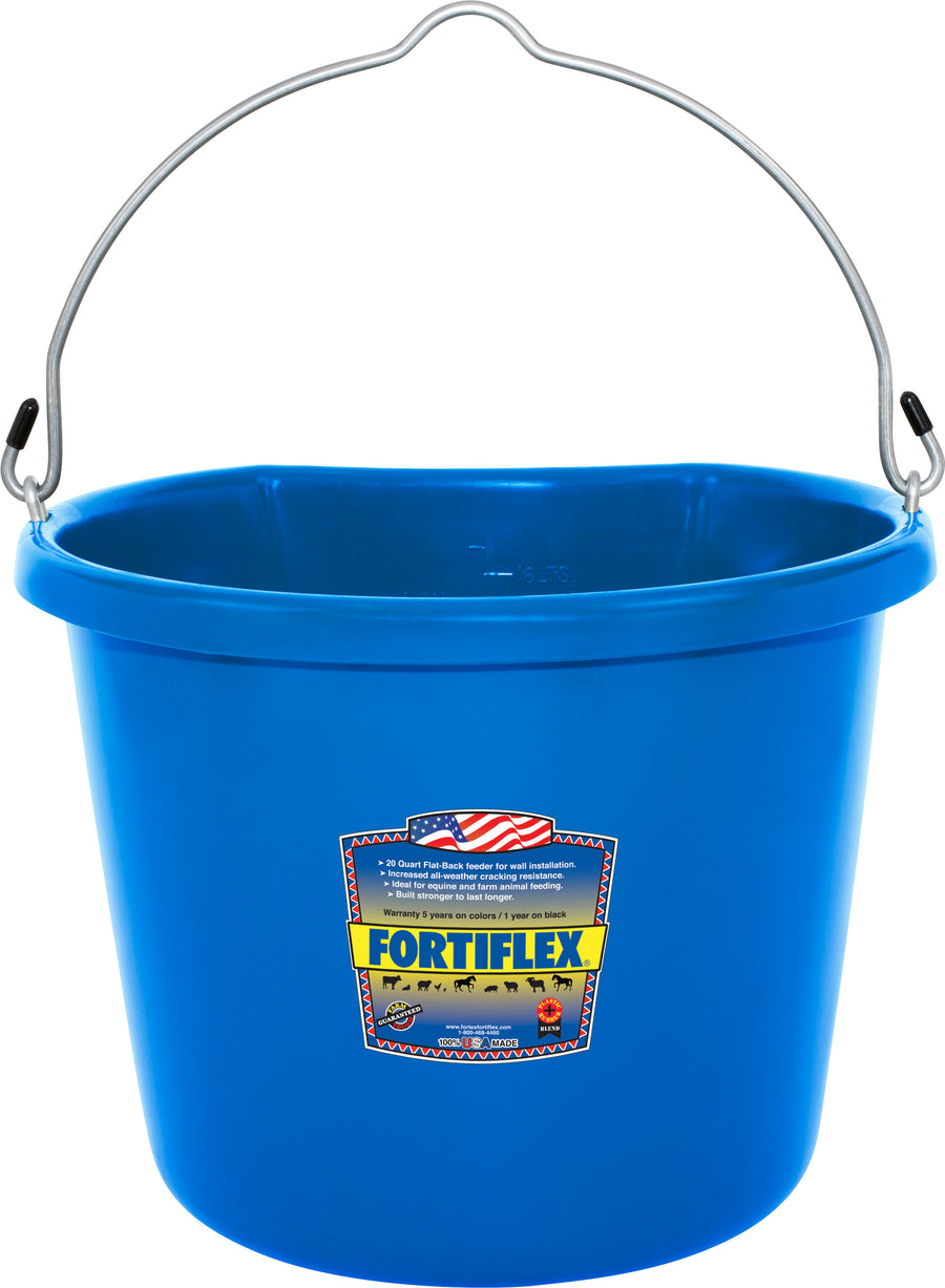 Fortiflex Economy Flat Back Bucket, Blue, 20 qt - Buckets Flatback