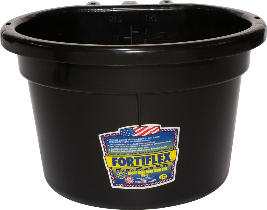 Fortiflex Round Over the Fence Pail, Black, 8 qt - Buckets Over the Fence