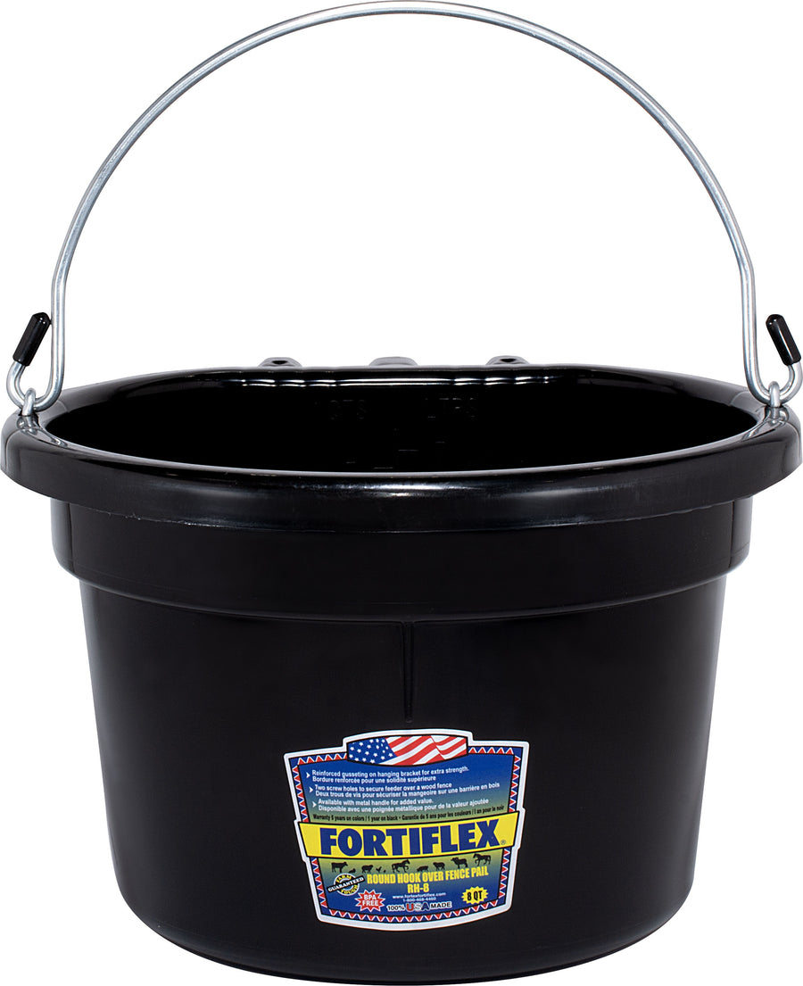 Fortiflex Round Over the Fence Pail with Handle, Black, 8 qt - Buckets Over the Fence
