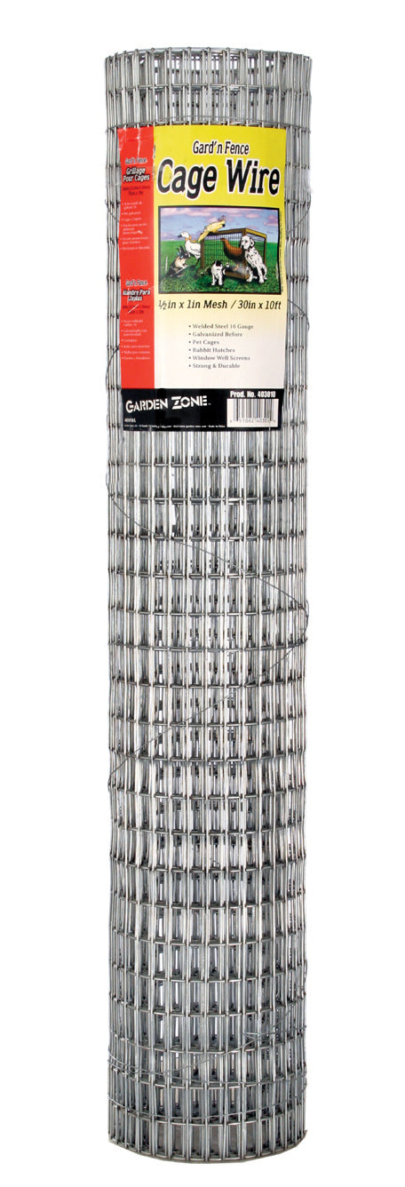 Garden Zone Welded Cage Wire Fencing 16 Gauge, 1/2x1x30 in x 10 ft