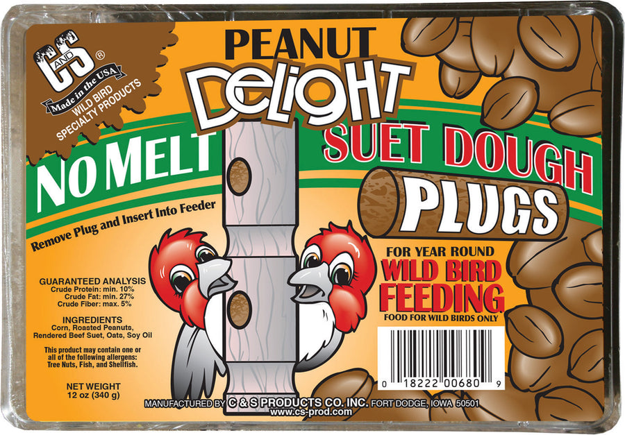 C&s Delight No Melt Suet Dough Plugs, Peanut, 8/12 oz - Suet Plugs/Pellets/Nuggets