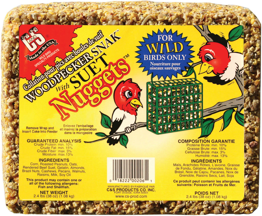C&s Woodpecker Snak W/Suet Nuggets, Peanut, 2.4 lb - Seed Cakes