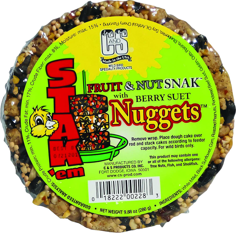C&s Stak'em Fruit & Nut Snak W/Suet Nuggets, Berry, 9.88 oz - Seed Cakes