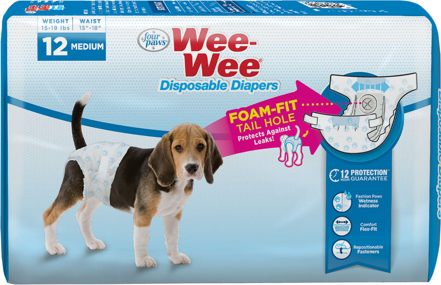 Four Paws Wee-Wee Disposable Diapers, md-12 pk