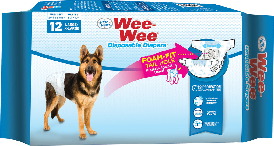 Four Paws Wee-Wee Disposable Diapers, lg/xl-12 pk