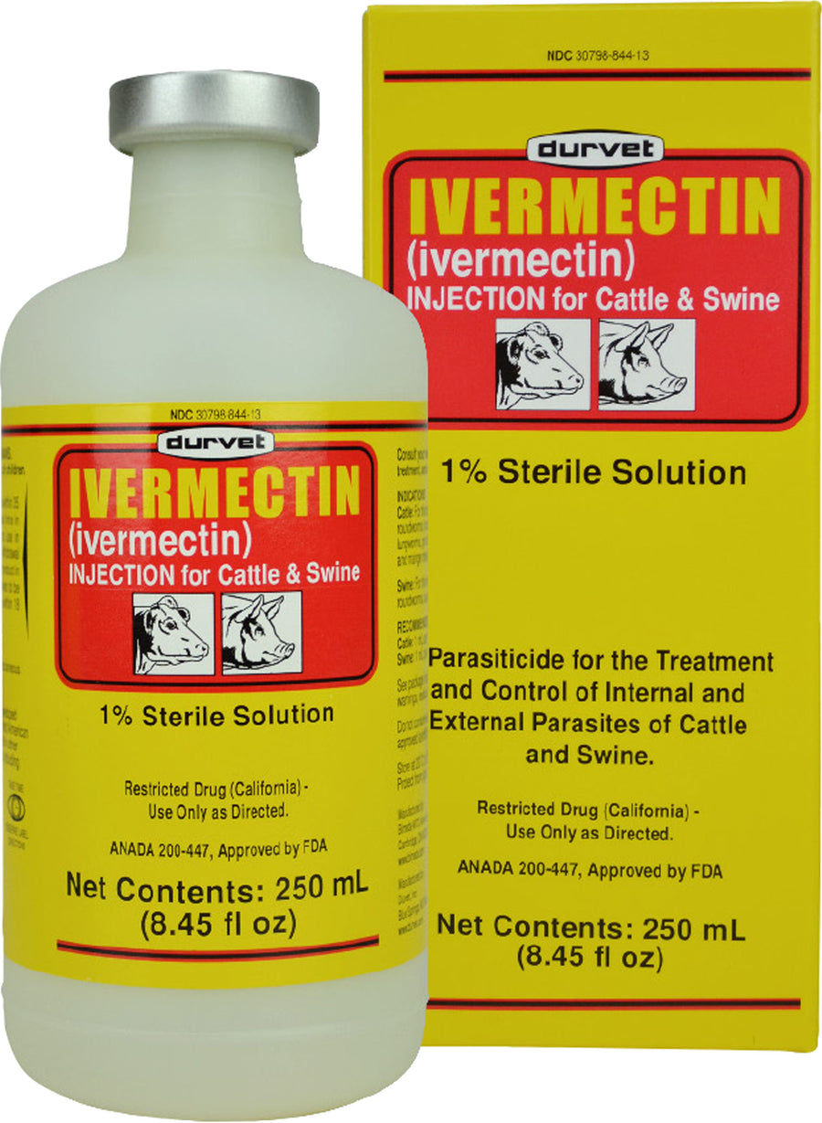 Durvet Ivermectin 1% Injection for Cattle & Swine, 250 ml - Wormer Injectable