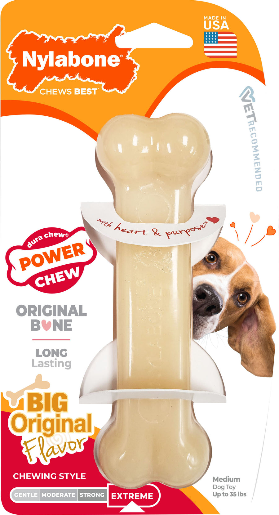 Nylabone Power Chew Bone, Original, MD - Hard Plastic