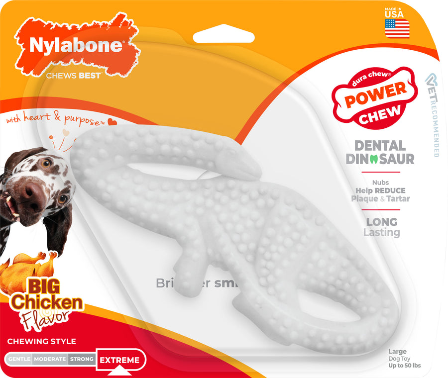 Nylabone Power Chew Dental Dino, Chicken, LG - Hard Plastic