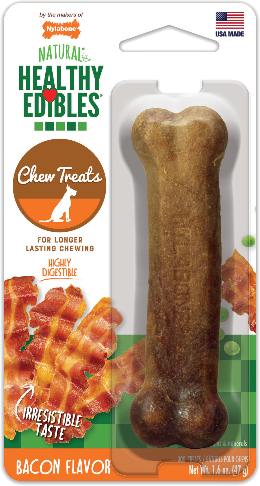 Nylabone Healthy Edibles Natural Chew, Bacon, Reg - Edible Bones & Biscuits