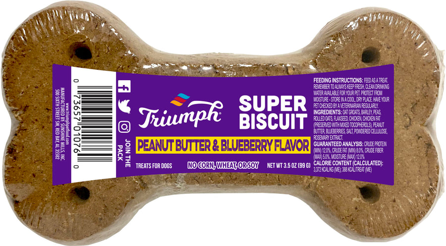 Triumph Super Single Biscuit, Peanut Butter/Blberry, 3.5 oz - Edible Bones & Biscuits