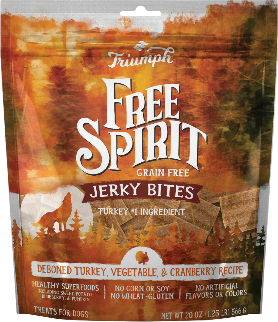 Triumph Grain Free Jerky Bites Dog Treats, Turkey/Pea/Berry, 20 oz - Soft Treats