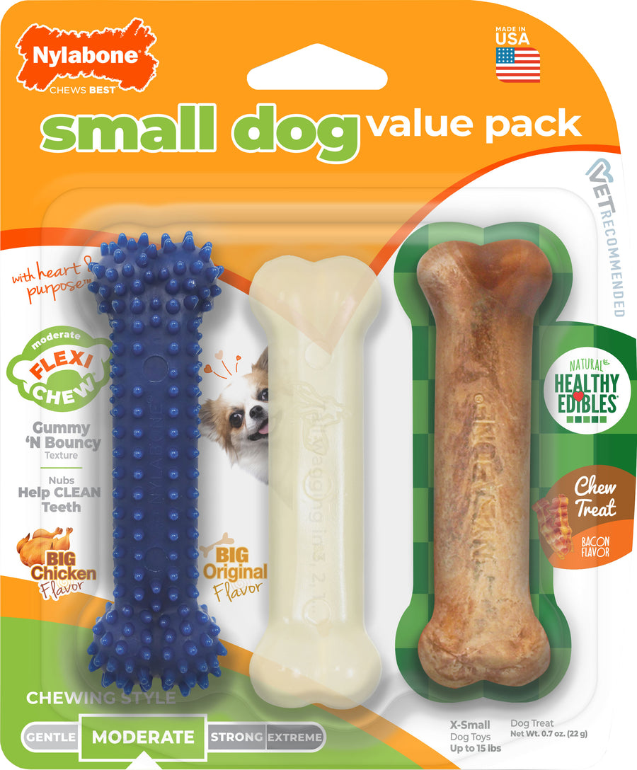 Nylabone Flexi Chew Small Dog Variety Pack, Assorted, xs-3 pk - Hard Plastic