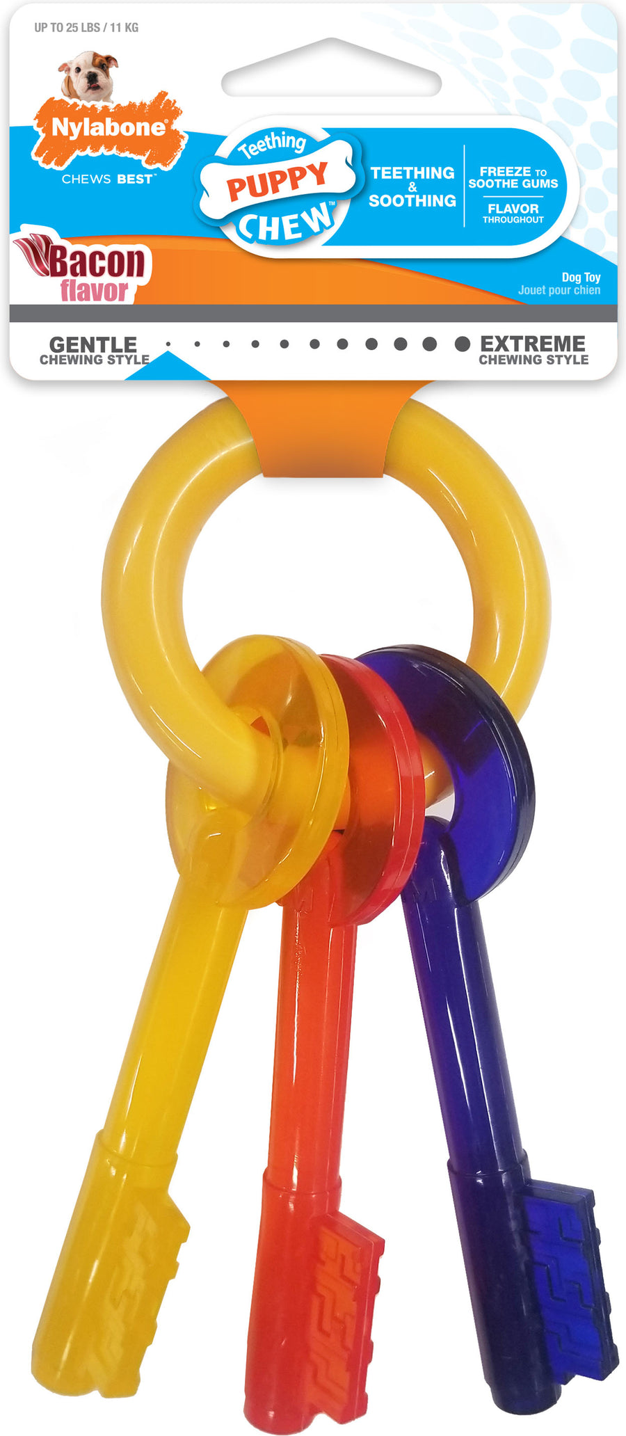 Nylabone Puppy Chew Teething Keys, Bacon, SM - Hard Plastic