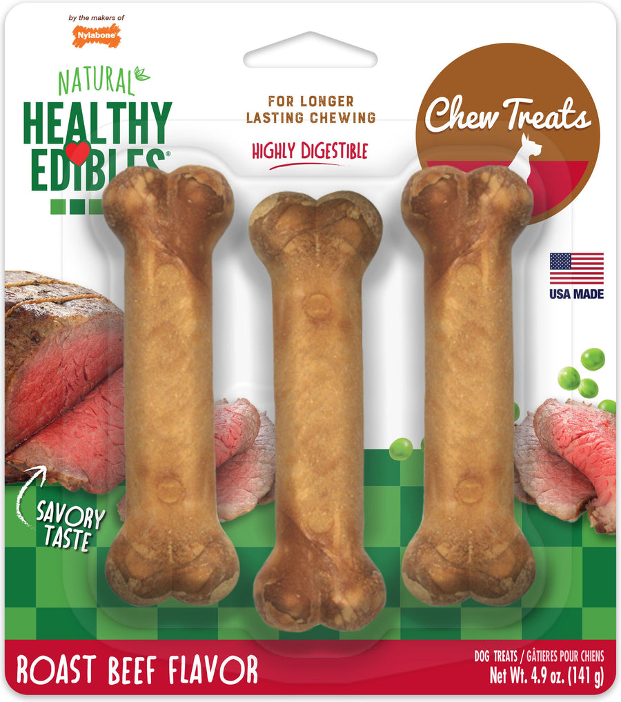 Nylabone Healthy Edibles Natural Chew, Roast Beef, reg-3 pk - Edible Bones & Biscuits