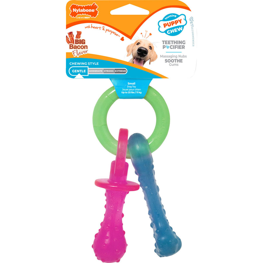 Nylabone Puppy Chew Teething Pacifier, Bacon, XS - Hard Plastic