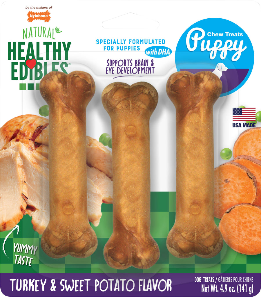 Nylabone Healthy Edibles Puppy Natural Chew, Turkey/Sweet Potato, reg-3 pk - Edible Bones & Biscuits