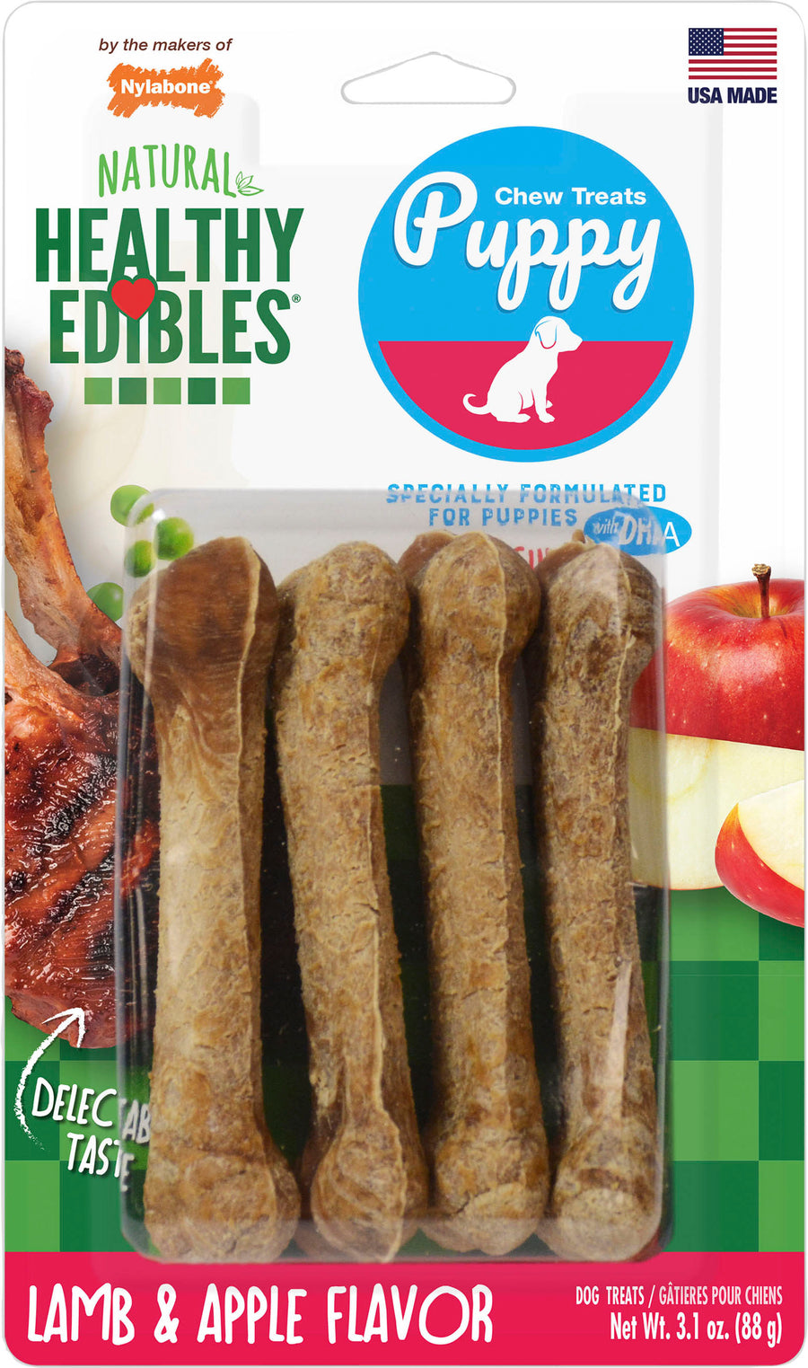 Nylabone Healthy Edibles Puppy Natural Chew, Lamb/Apple, Petite - Edible Bones & Biscuits