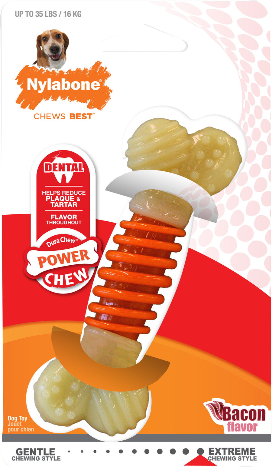 Nylabone Power Chew Pro Action Dental, Bacon, Wolf - Hard Plastic