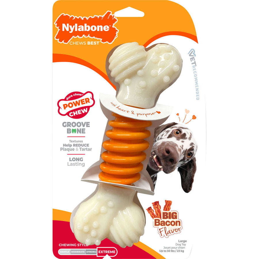 Nylabone Power Chew Pro Action Dental, Bacon, LG - Hard Plastic