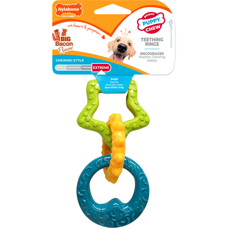 Nylabone Puppy Chew Teething Rings, Bacon, SM - Hard Plastic