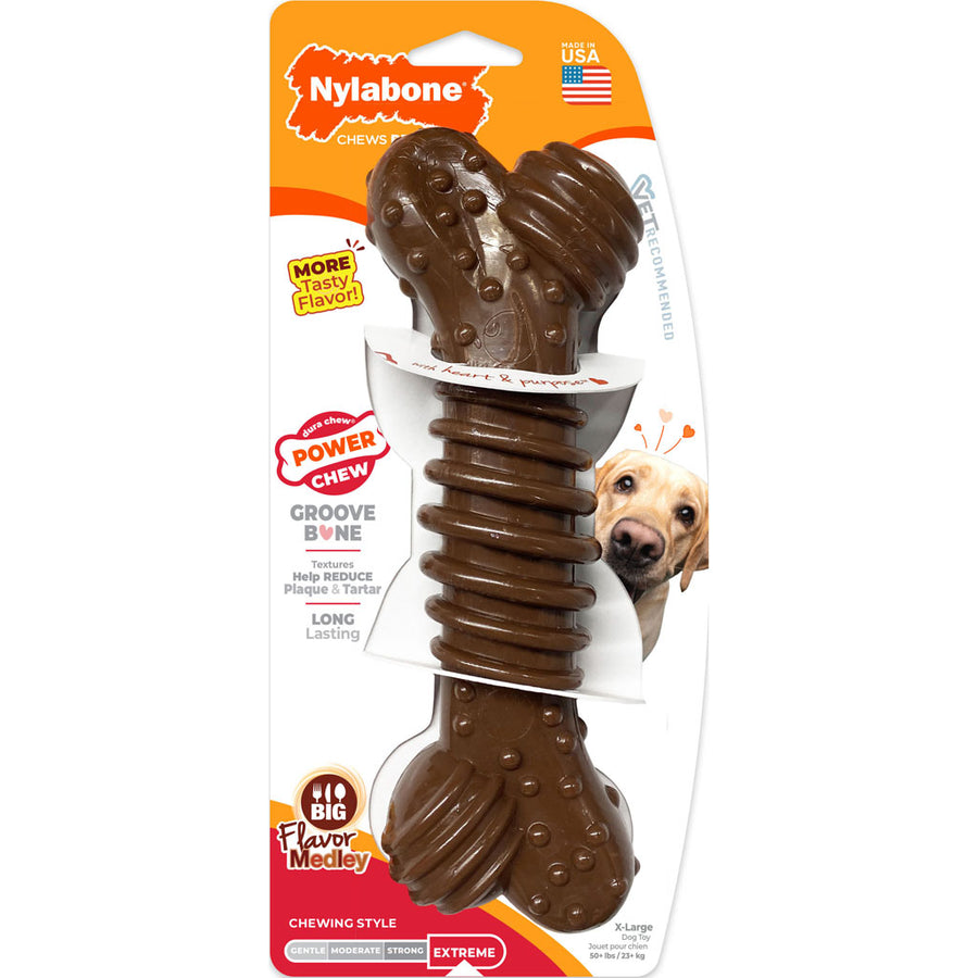Nylabone Power Chew Textured Bone, Flavor Medley, XL - Hard Plastic