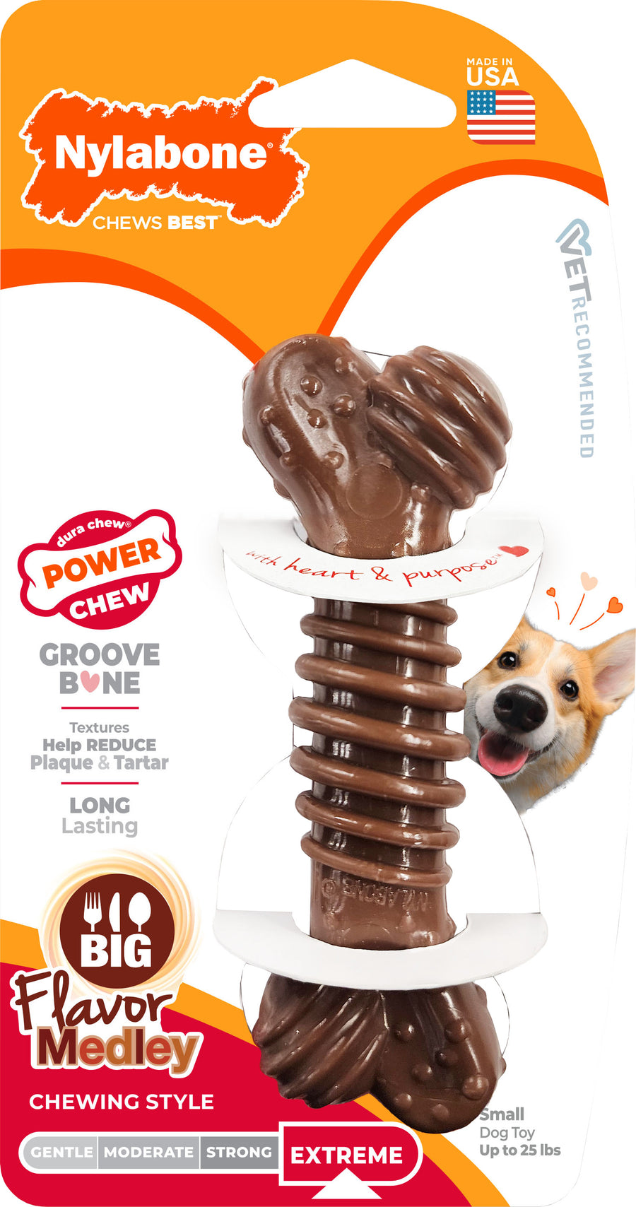 Nylabone Power Chew Textured Bone, Flavor Medley, SM - Hard Plastic